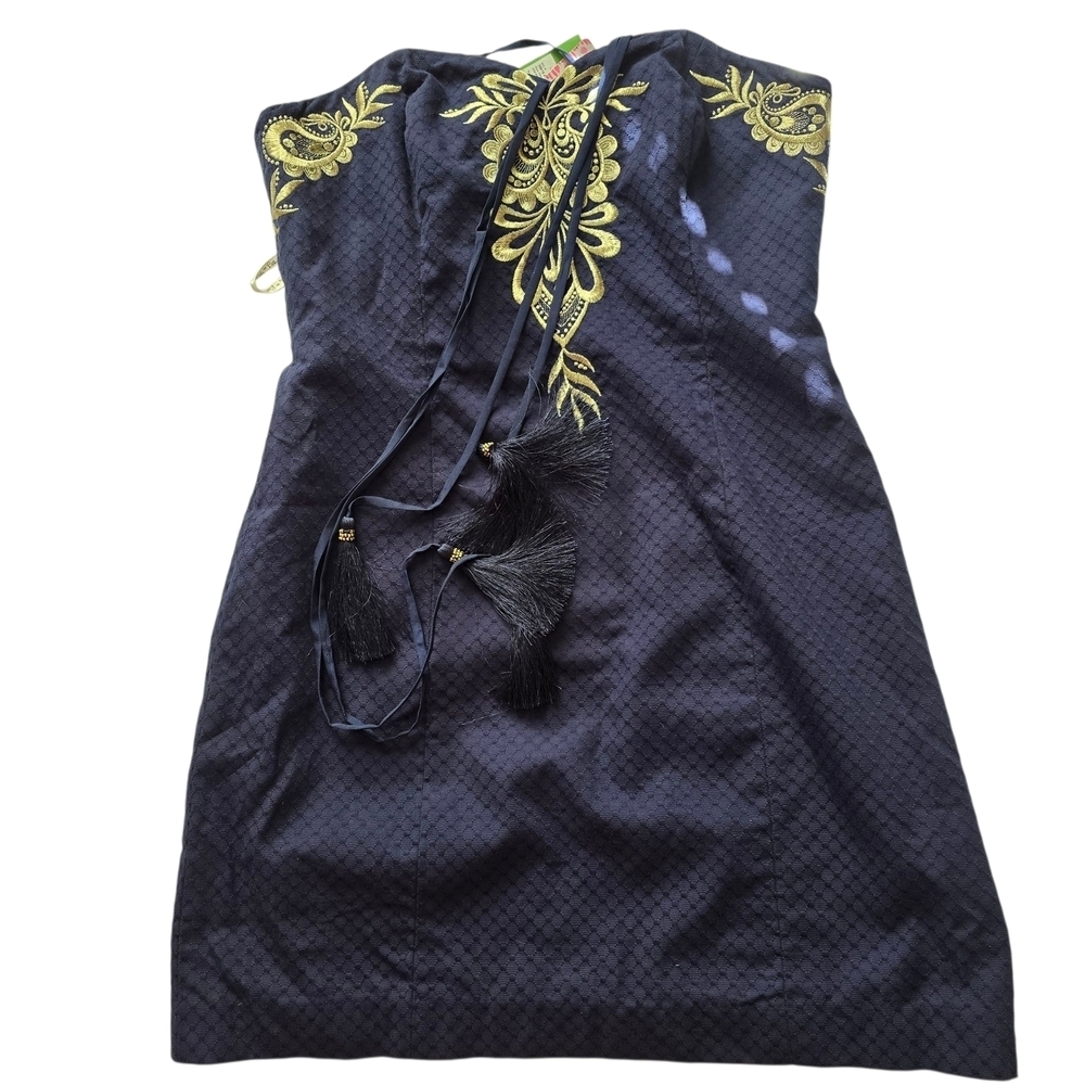 NWT Lilly Pulitzer Demi Strapless Dress True Gold in Navy Metallic Gold